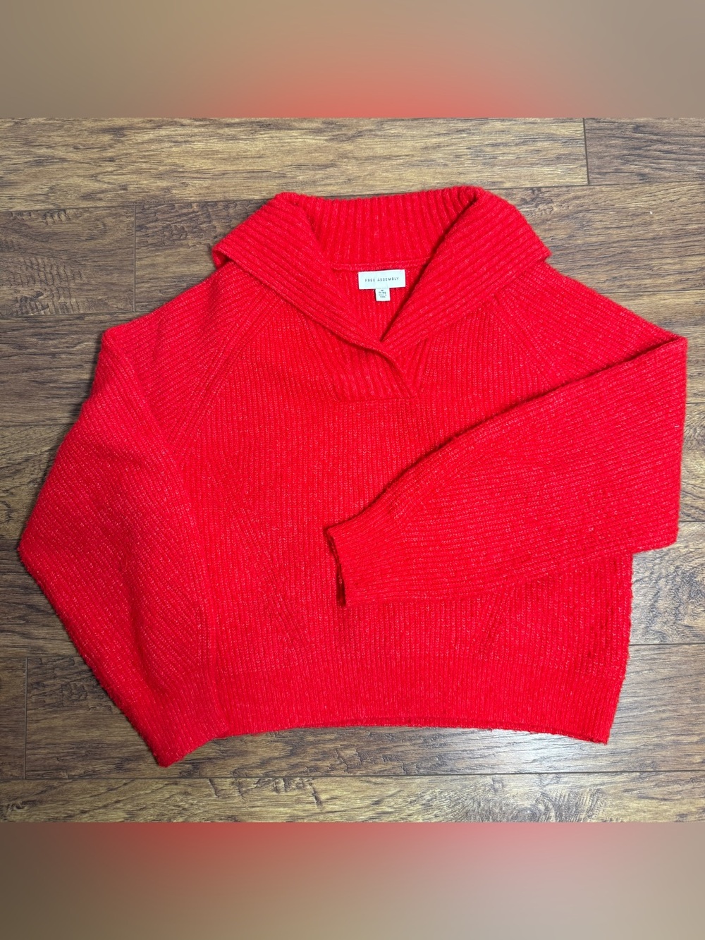 Free Assembly Women’s M Red Chenille Knit Collared Pullover Sweater Soft Stretch